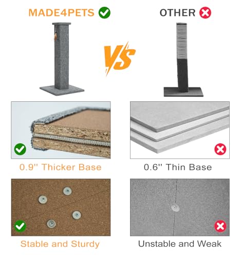 Made4Pets Cat Scratching Post for Indoor Cats, Carpet Cat Scratcher, 32" - color: Grey-Carpet