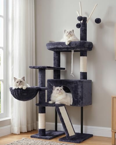 Gitelsnour Cat Tree Tower for Indoor Cats, Top Platform with Toy, GCT006SG - color: Smoky gray, size: 47.24 inches