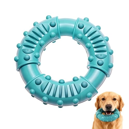 Natural Rubber Indestructible Dog Chew Ring Toys, Interactive Dog Toys for Aggressive Chewers,Dental Teething Training Toys with Textured Nodules, Durable Pet Dog Toy for Boredom (Blue)