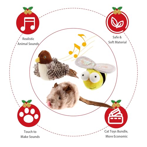 Gigwi 3 Pack Automatic Cat Toys, Interactive Squeaky Toys for Cats Inddoor - color: Bird+Mouse+Bee