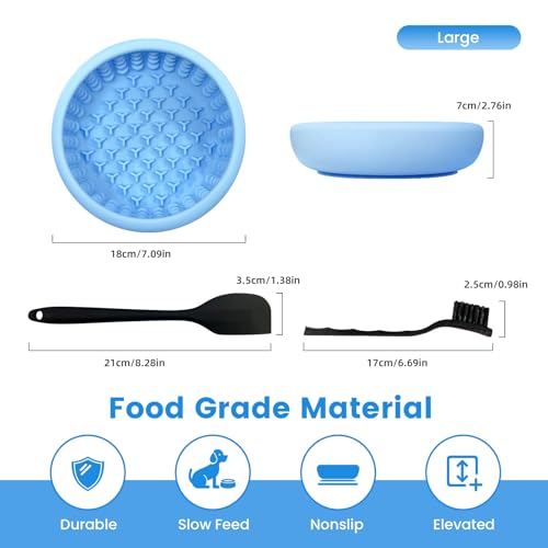 Dog Lick Bowl,Freezeable Anxiety Relief Non-Slip Silicone Treat Bowl,Durable Anti-Choking Long-Lasting Enrichment Slow Feeder Licking Mat for Mediuml Large Breed, BPA Free Silicone Dishwasher Safe - color: light blue, size: L