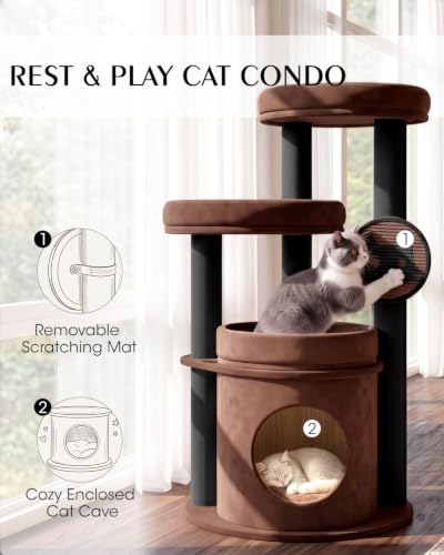 Maine Coon Cat Tree for Large Cats, Purrlato 46" Cat Tower, Stable Base - color: Brown