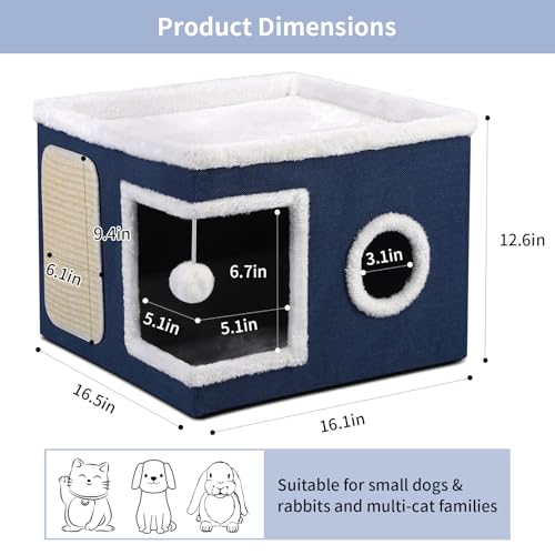 Shikha Cat House Bed for Indoor Cats with Fluffy Ball and Scratch Pad Blue - color: Blue, size: Large