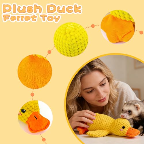 Calming Duck Squeaker Toy for Ferrets, New Interactive Yellow Duck Ferret Toy to Play with, Soft Stuffed Plush Ducks Ferret Toys and Enrichment with Quacking Sound for Ferret Keep Busy