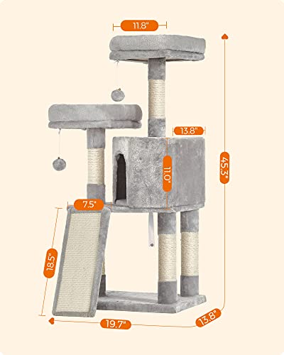 Feandrea Cat Tree, 45.3-Inch Cute Cat Tower, Climbing Condo, Light Gray - color: Light Gray