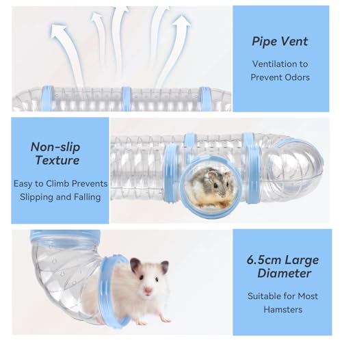 8 PCS Syrian Hamster Tube Set,Transparent Pet Cage Curvy Tunnel Kit DIY Dwarf Hamster Toy Tube Small Animal External Accessories Adventure Pipe for Mice Rat(Blue) - color: 【Blue】