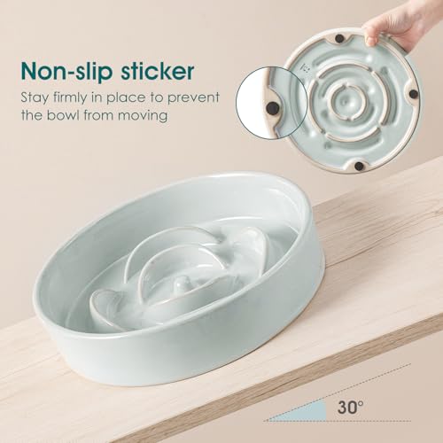 vancasso Slow Feeder Dog Bowl, 1.5 Cup Ceramic Puzzle Dish for Medium Breed - color: Grayish Cyan, size: M - 1.5 Cups