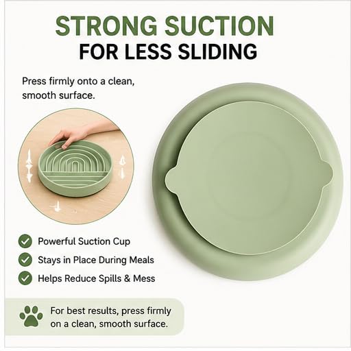 Moyelle Silicone Slow Feeder Dog Bowl for Small Breeds, BPA-Free, Silicone Suction Bowl for Fast Eaters, Dog Food for Fast Eaters, Dogs and Cats, Dry Food and Water Bowl, Dishwasher Safe (Green) - color: Green
