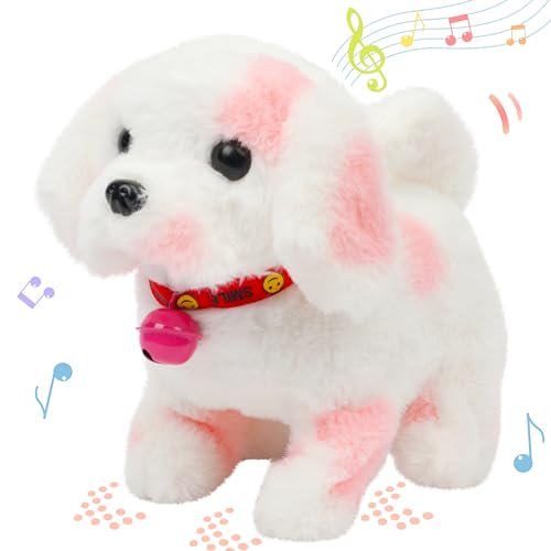 Hopearl Walking Point Dog Interactive Electronic Pet Plush Toy Puppy Woof and Moving Animated Nodding Head Holiday Birthday Gift for Toddlers, Pink, 7'' - style: Dog-Pink Point