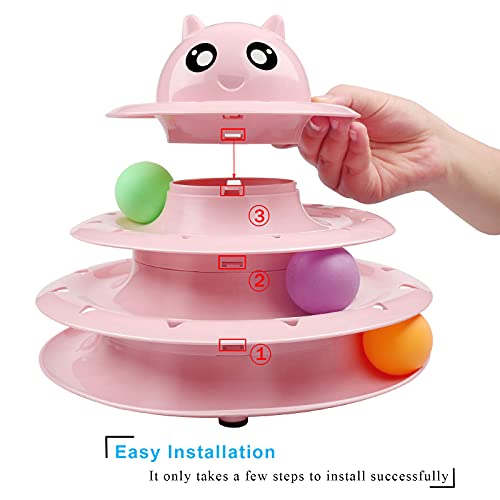 UPSKY Cat Toy Roller 3-Level Turntable Cat Toys with Six Colorful Balls - color: A-Pink