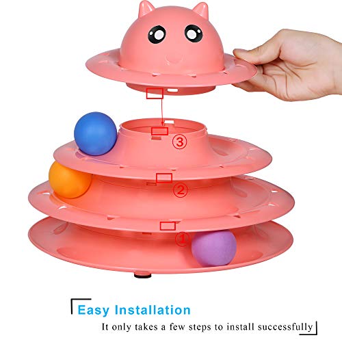 UPSKY Cat Toy Roller 3-Level Turntable Cat Toys with Six Colorful Balls - color: A-Red