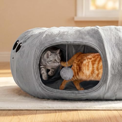 Cat Tunnel Bed for Indoor Cats, Peekaboo Cat Cave Bed, Grey - color: Grey