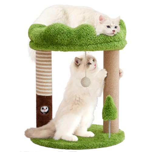 WOOCHPET 21" Small Cat Tree with 2 Scratching Posts and Perch Bed - color: Green-2