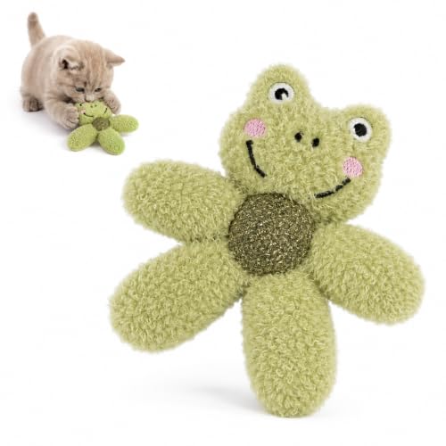 Plush Catnip Toys for Indoor Cats, Interactive Kitten Chew Toys for Teething & Dental Care, Durable Nylon Animal Shape Kicker Toy with Natural Catnip Ball for Boredom Relief (Frog) - color: Frog