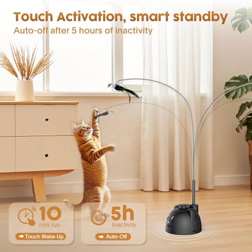 Interactive Cat Toys for Indoor Cats, 360° Automatic Spin Flying Bird Wand - color: Black