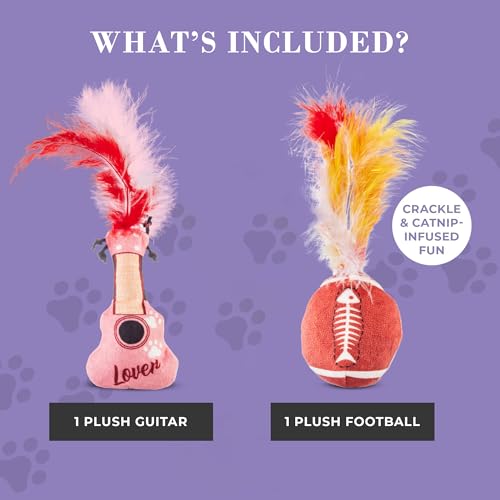 Haute Diggity Kitty Era Tour Guitar + Football Set, Soft Plush Cat Toys - color: Multi - Kitty Guitar + Plush Football Duo