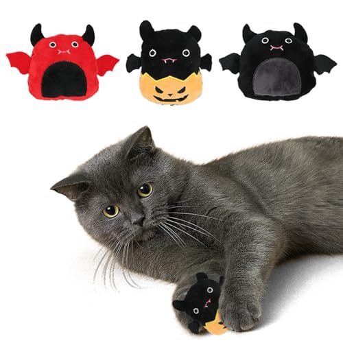 3-Pack Halloween Catnip Plush Toys Set - Devil, Bat, and Pumpkin Designs with Crinkle Paper for Interactive Play, Perfect Halloween Cat Toys