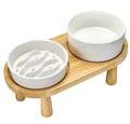 Ceramic Slow Feeder and Water Bowl Set for Small Dogs, 0.6 Cups Dog Slow Feeder(14oz) and 30oz Water Bowl Set, 6in, White - color: White, size: 6-Inch