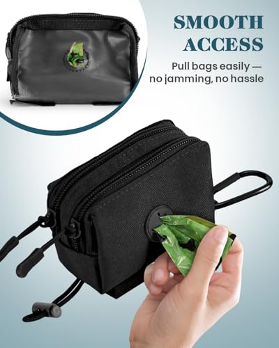 Dog Poop Bag Holder for Leashes, Black Doggie Waste Bag Dispenser and Treat Holder, with Carabiner Hook and Poop Bag Clip, Used Waterproof Wear-Resistant Fabric and 2 Zippered Pouches for Walking - color: Black