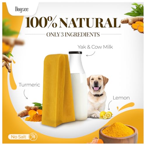 Dogsee Yak Chews for Dogs with Turmeric 1lb (Large - 4 Bars) 100% All Natural Treats for Large Breed Dog Chews Long Lasting for Joint Inflammation, 60% Protein Dental Sticks