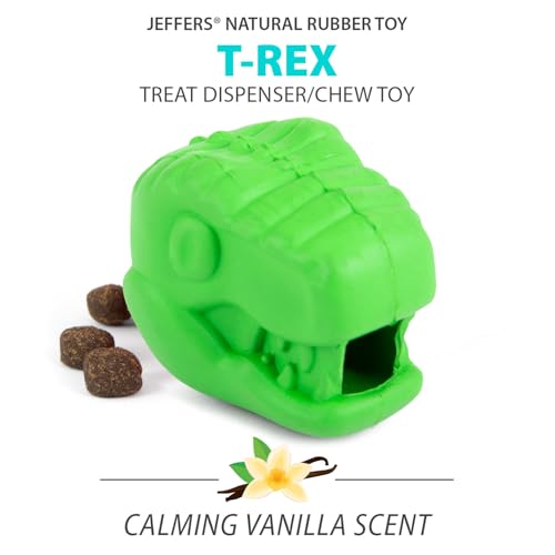 Jeffers Pet Natural Rubber Dog Chew Toy – T-rex Shape, Small - Treat Dispensing, Vanilla Scent, Durable, Non-Toxic, Dishwasher Safe, Interactive Fetch & Tug Toy, Dental Play - Perfect for Training - color: Green, size: Small