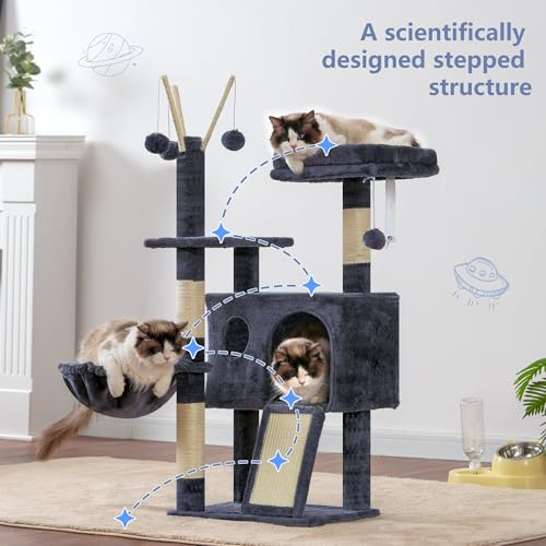 Hey-brother Cat Tree Tower with Removable Toys, Scratching Posts, MPJ008SG - color: Smoky Gray