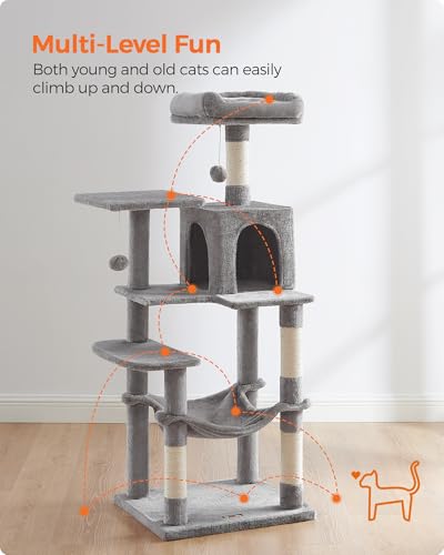 Feandrea Cat Tree, 54.2-Inch Cat Tower, Multi-Level Condo, Light Gray - color: Light Gray, size: 54.2 Inches
