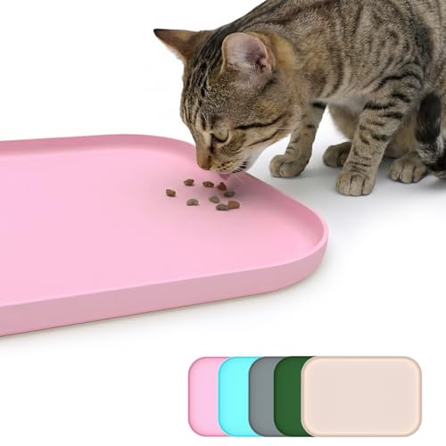 BLESWIN Non-Slip Silicone Dog Food Mat for Food and Water, 18" x 12" Raised Edge Pet Feeding Mat - Waterproof Dog Bowl Mat Easy Clean for Floor Protector,Pink - color: Pink, size: 45 x 30 cm