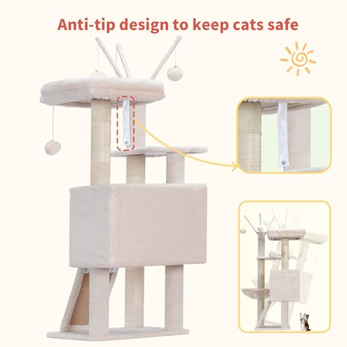 Hey-brother Cat Tree Tower with Removable Toys, Scratching Posts, MPJ008SM - color: Beige