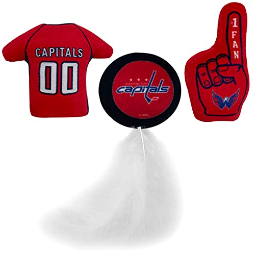 NHL WASHINGTON CAPITALS Plush Cat Toys Set - 3 Piece, Filled with Fresh Catnip. Includes: Jersey, Hockey Puck with Feathers & #1 Fan. Team Logo - color: Washington Capitals