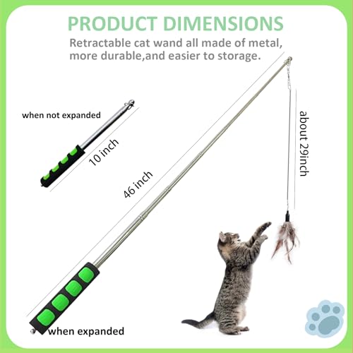 Cat Fishing Pole for Indoor Cats,Interactive cat Toys with Colorful Feather and Bell. (Green)