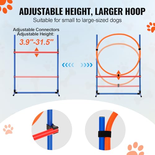 VEVOR Dog Agility Training Equipment, Dog Agility Course Backyard Set with Adjustable High Hurdles,Weave Poles,Jump Ring,Square Pause Box,Whistle,Foldable Bowl, Obstacle Course Kit with Storage Bag - size: 6 Pcs Set