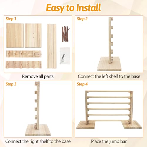 kathson Rabbit Jump Bar, Natural Wood Toy Set Adjustable Height Jump Hurdle Bar Rabbit Exercise Obstacle Training Games