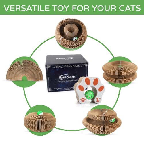 Goosheep 3 Pack Cardboard Cat Scratcher Board,Accordion Toy for Indoor Cats - size: Round-3PK