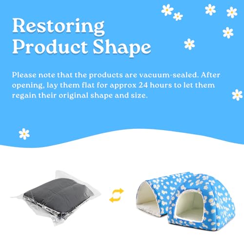 Guinea Pig House and Tunnel Set - 2 Pack Washable Guinea Pig Hideout Bed, Plush Small Animal Hide and Toy with Non-Slip Bottom for Ferret Dwarf Bunny