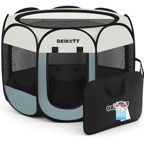 Dog Cat Playpen, Puppy Pet Crate Tent Cage, Home Enclosure Kennel - color: Grey, size: S(29"L x 29"W x 17"H)