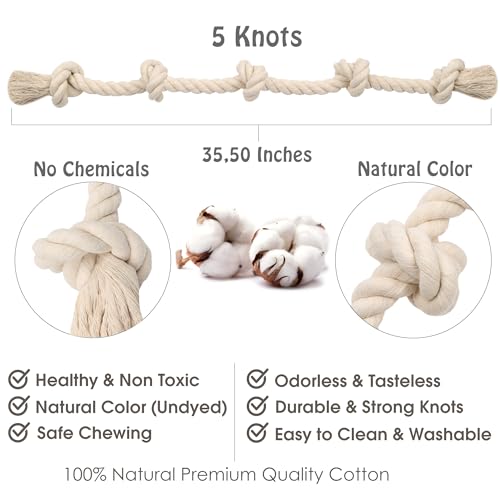Barida Natural White Tough Dog Rope. Premium Non-Toxic Cotton Interactive Large Dog Toys, Tug of War, Chew Rope - size: Large (36.00")