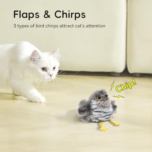 Interactive Cat Toys for Indoor Cats, Flying Bird Toy with Flapping Wings - color: gray