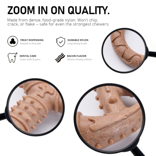 MECOOL Indestructible Dog Chew Toys for Aggressive Chewers 3PCS, Durable Bacon Flavored Nylon Bones for Small Dogs, Puppy Teething Toys, Long Lasting Nylon Dog Chews - size: 3PC-A