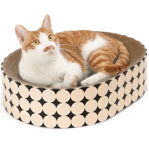 FUKUMARU Cardboard Cat Scratcher Bed, 2-in-1 Oval Cat Scratch Pad - color: Polka Dot