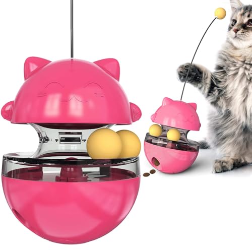 Interactive Cat Toy for Indoor Cats Wobble Treat Dispenser Ball(Rose Red) - color: Rose Red
