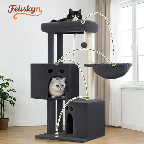 Small Cat Tree Tower for Indoor Cats, 40 in Medium Cat Bed Scratching Posts