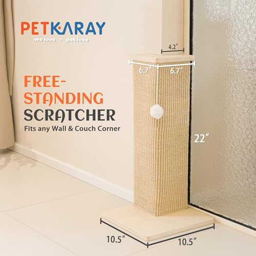 PETKARAY Couch Corner Cat Scratcher, 22'' Corner Scratching Post Cat Wall Scratcher, Sisal Scratch Pad for Sofa, Wall Furniture Protector with Toy Ball - color: Corner, size: Medium
