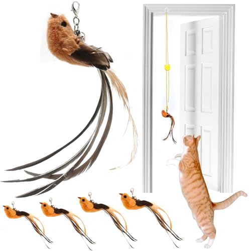 miwoowim 4PCS Feather Bird Cat Wand Refills &,Door Hanging Suction Cup Set - color: 4 birds