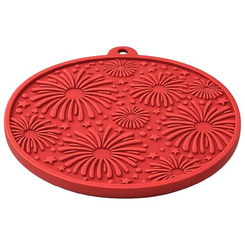 SodaPup USA K9 Fireworks eMat – Durable Enrichment Feeder Lick Mat for Dogs & Cats, Non Toxic Pet Safe Food Safe Material, Made in USA, Slow Feeder for Calming & Digestive Health - color: Red Fireworks Lick Mat