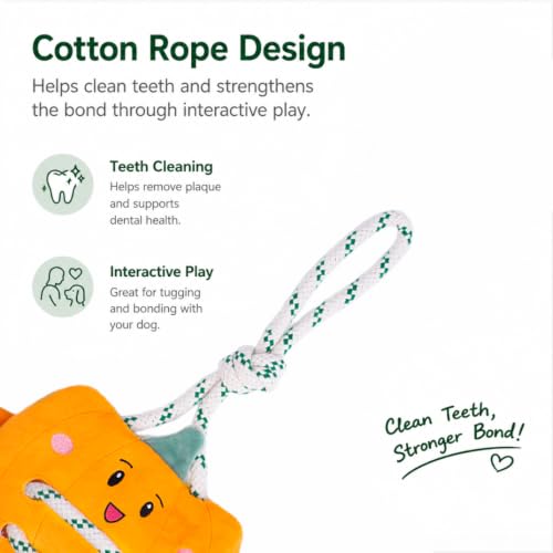 Green Sheep Interactive Plush Dog Toy, No Stuffing Squeaky Toy with Recycled Cotton Rope for Medium to Large Dogs, Chew Toy, Pumpkin - color: Pumpkin（L）