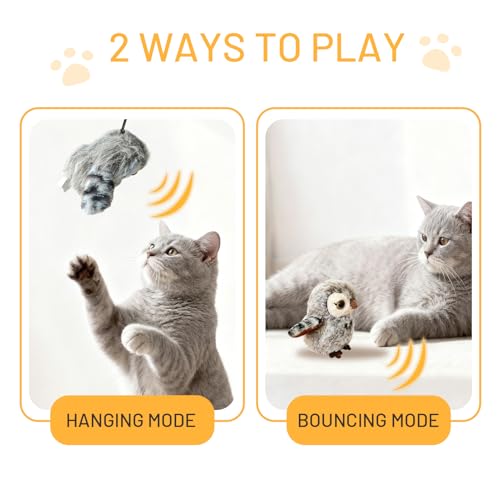 Puffluv Flapping Cat Toy,Interactive Owl with Remote Control, 3 Modes Flapping Wings & Chirping, USB Rechargeable,Catnip, Mimic Bird for Indoor Cats, Never Bored - style: Owl-with Remote Controle