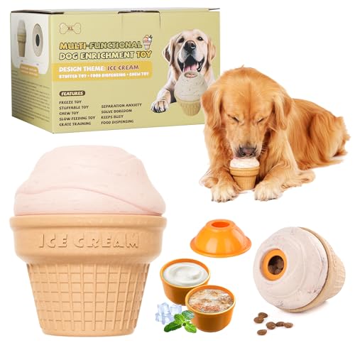 Multi-Functional Interactive Dog Toys for Aggressive Chewers, Indestructible Dog Toys for Medium/Large Breeds,Frozen Dog Treat Dispenser to Keep Them Busy,Reduces Anxiety(Pack of 1) - size: Ice Cream-Pack of 1
