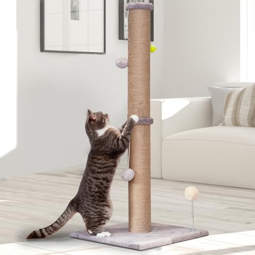 36'' Tall Cat Scratching Post for Indoor Cats with Sisal Post & Plush Toys - color: Gray