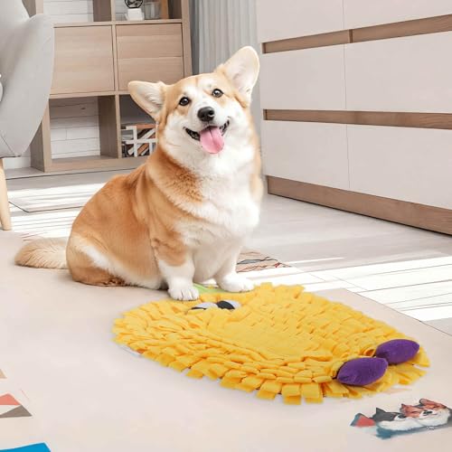 Snuffle Mat for Dogs, Plush Enrichment Feeding Mat for Mental Stimulation, Puppy Chew Mat to Keep Them Busy, for All Breeds Sizes, Yellow, 1 Pc